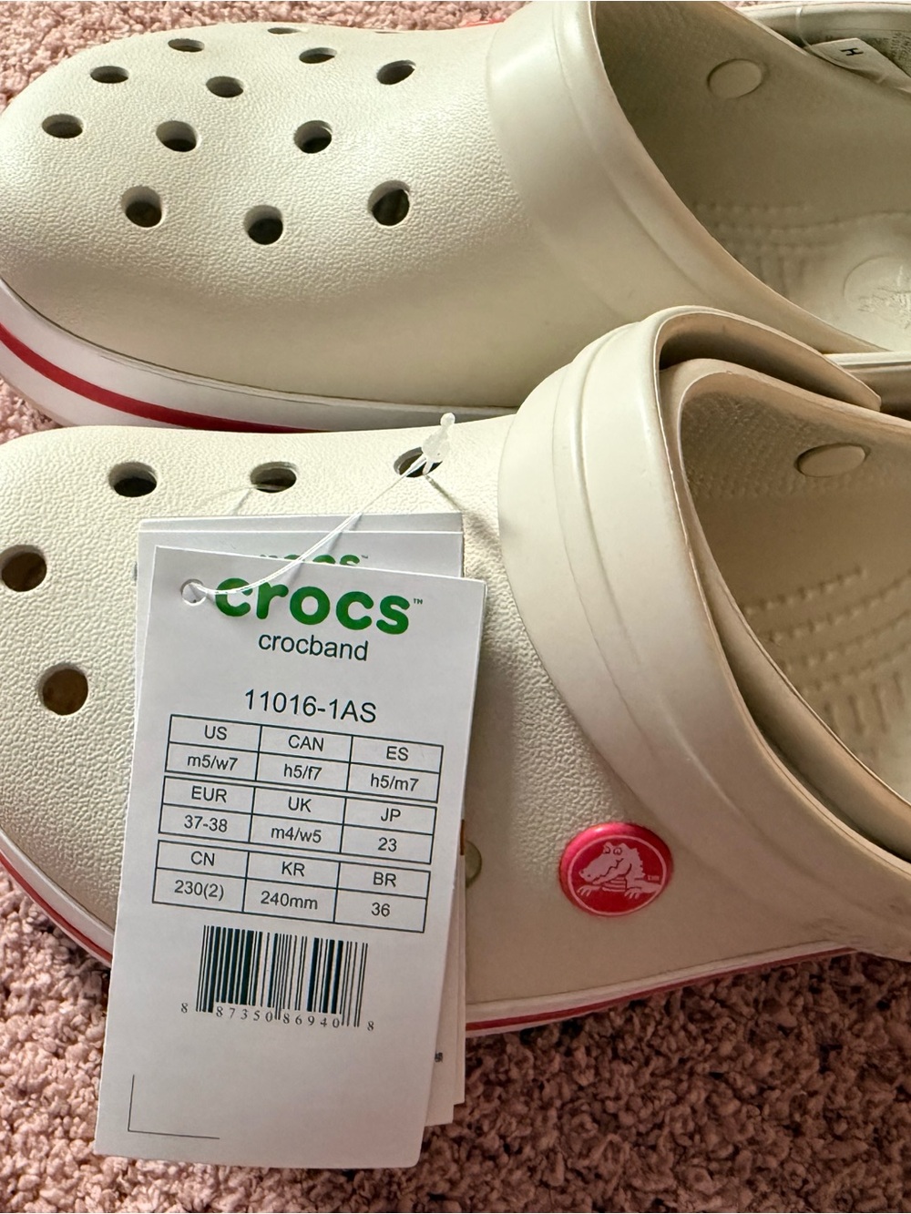 CROCS Kids Crocband Clogs in Cream with Pink Accent